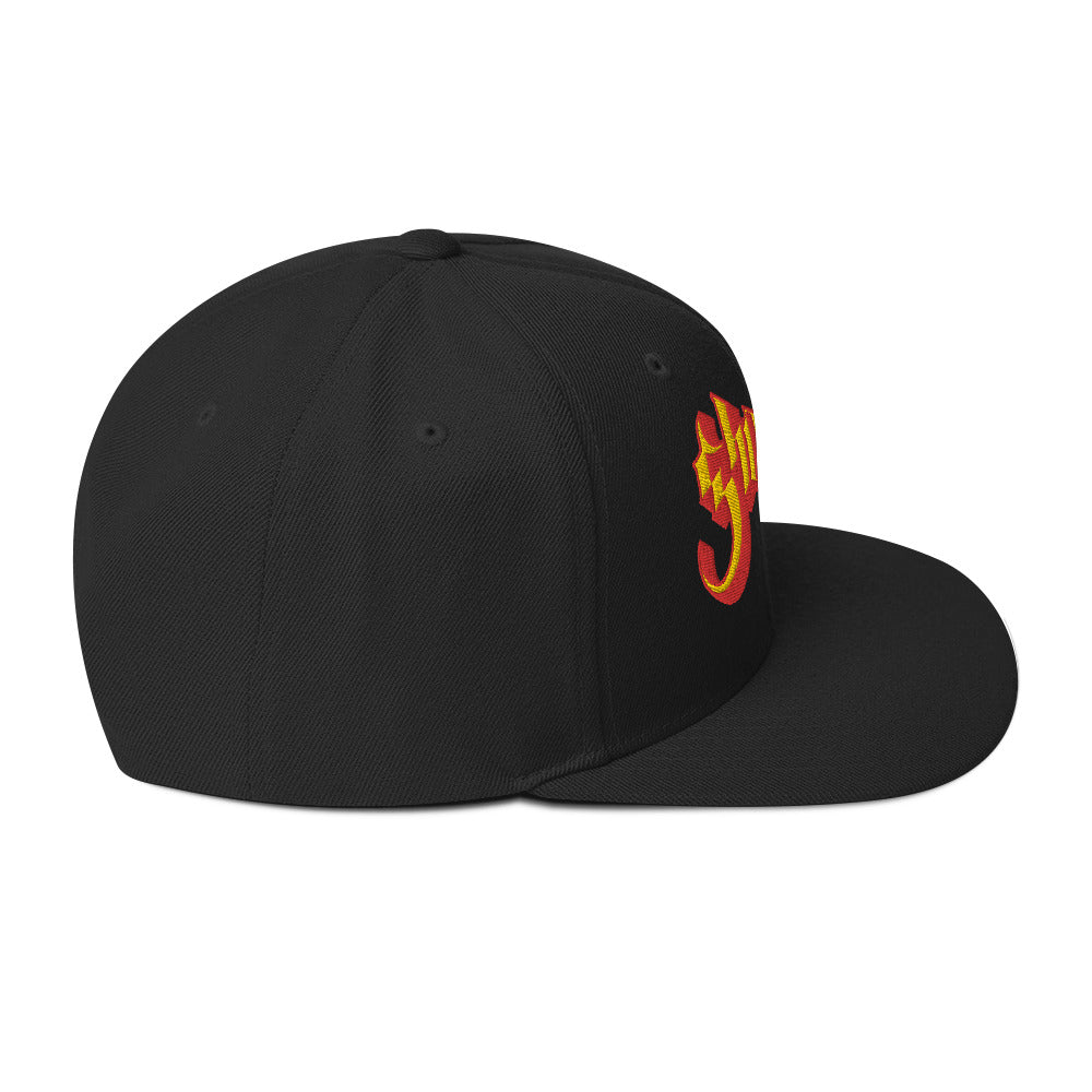 MerchMoment - Ghost Yellow Logo Black Embroidered Snap Back Hat -