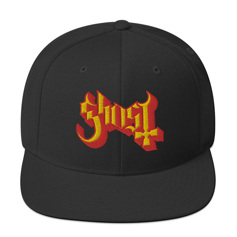 MerchMoment - Ghost Yellow Logo Black Embroidered Snap Back Hat -