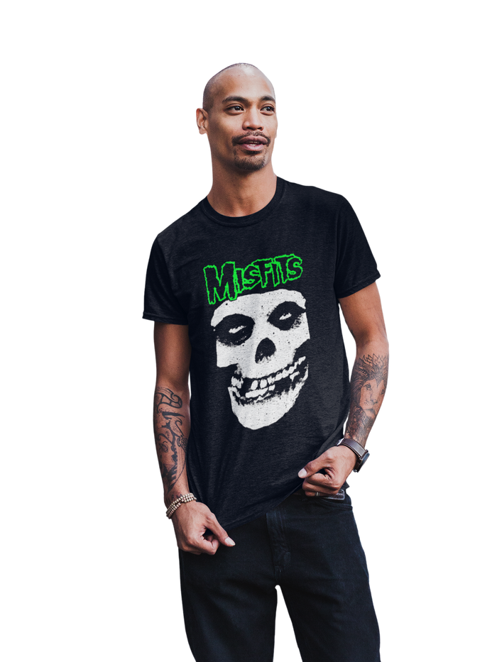 Misfits - Green Skull T-Shirt - Black