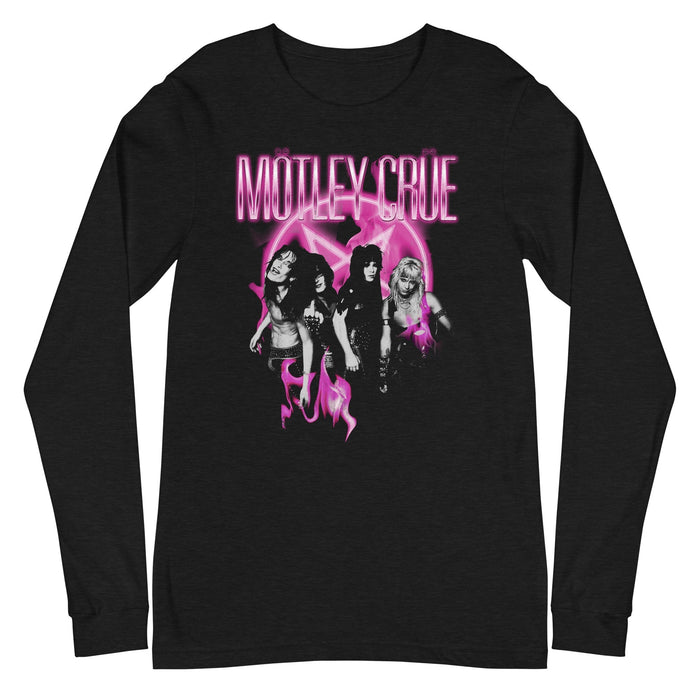 Motley Crue - Neon Pink Long Sleeve T-Shirt - Black