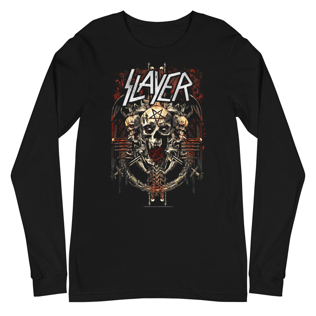 Slayer - Triple Skull Long Sleeve T-Shirt - Black