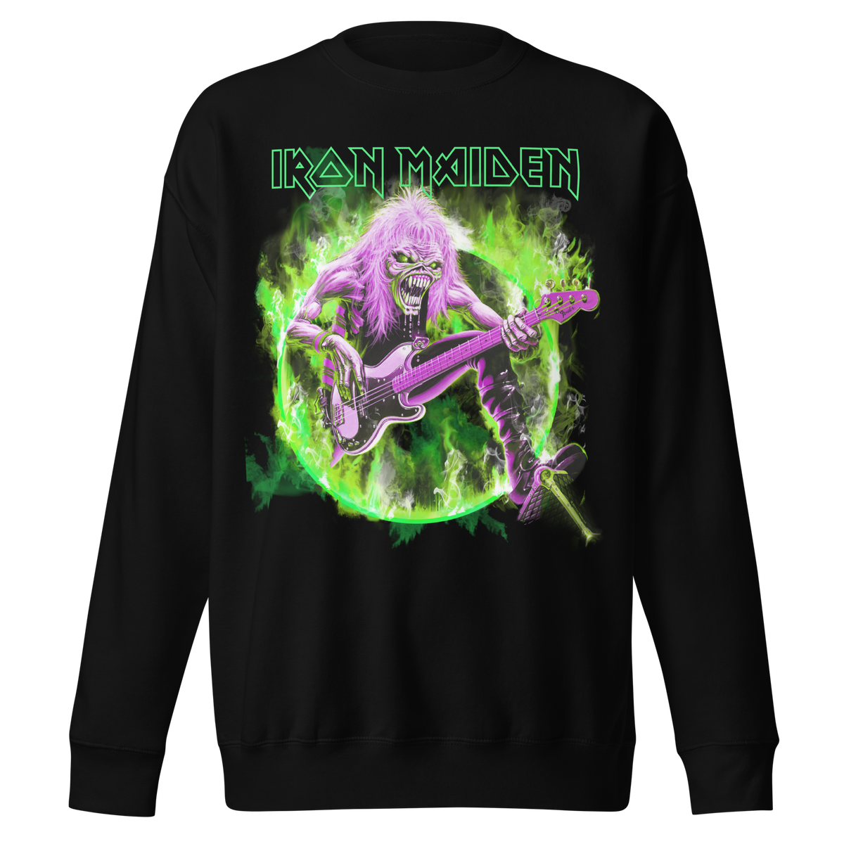 Iron Maiden - Green Guitar Jumbo Print Sweatshirt - Black