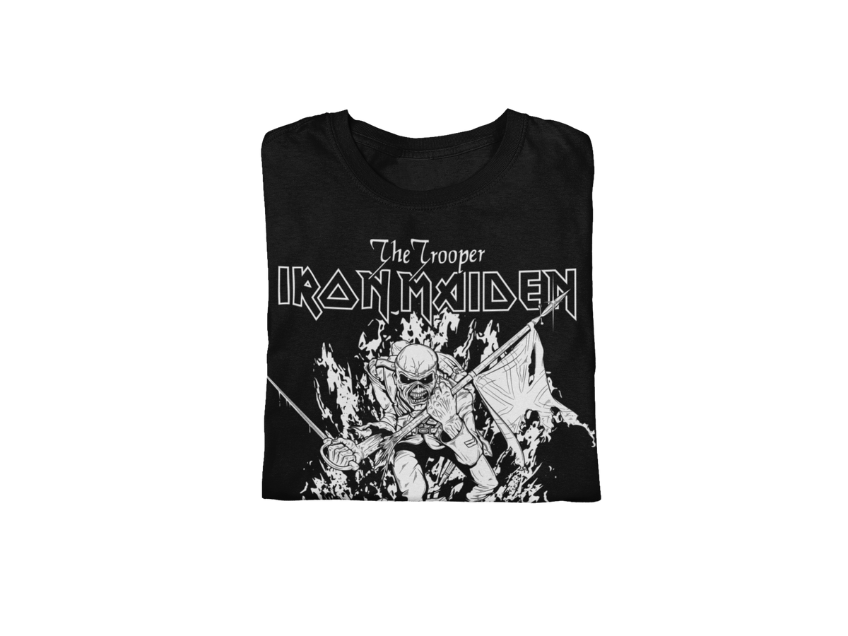 Iron Maiden - Trooper Black and White Jumbo Print T-Shirt - Black