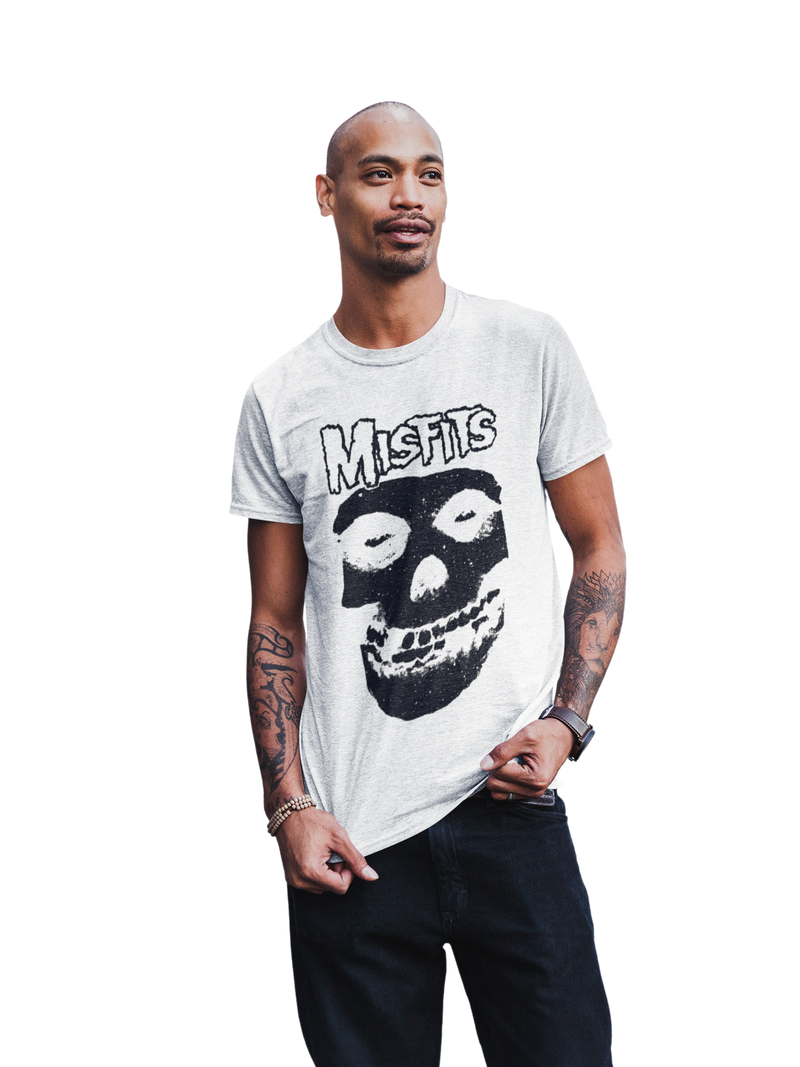 Stakes - Misfits Black Skull Jumbo Print T-shirt - White