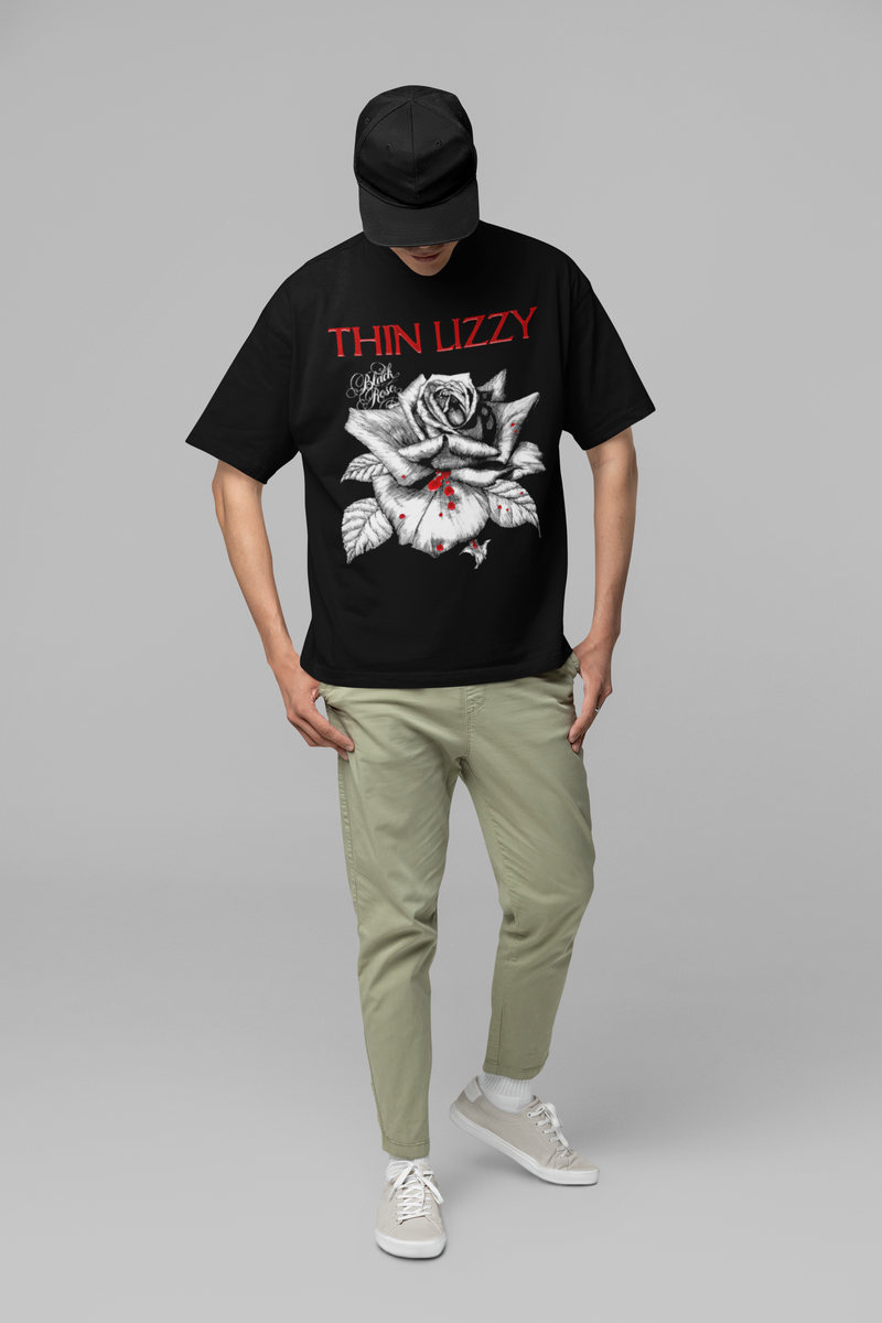 Thin Lizzy - Black Rose Jumbo Print T-Shirt - Black